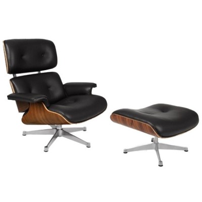 Replika Eames Lounge stol med kromfot av Charles & Ray Eames