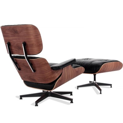 Replica Eames Lounge Chair Versão Premium em couro anilina e madeira de nogueira