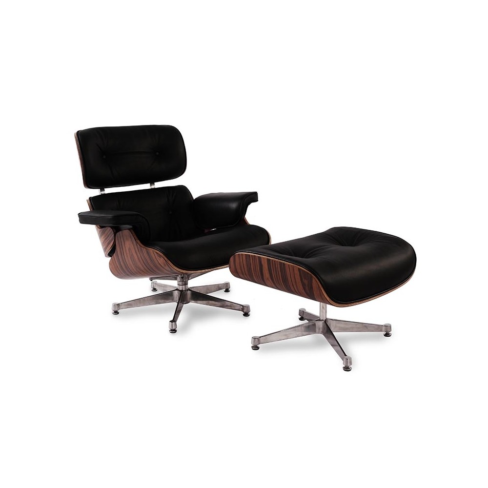 Eames lounge chair replica in leatherette and chrome base by Charles & Ray